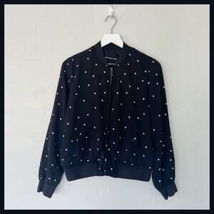 Who What Wear Black and White Polka Dot Bomber Jacket Medium